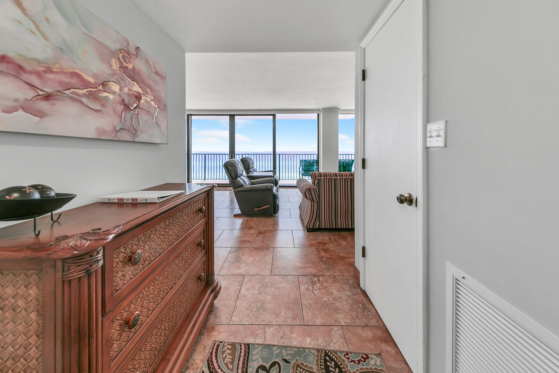 Best floor plan on the beach! Seachase units don't come on the market often so don't wait to purchase your piece of paradise! Imagine waking up to the sound of waves and enjoying views of the beach/water from every room! Located on the west end of PCB, this 1400 sq ft unit has a highly sought after split bedroom floor plan with both bedrooms gulf front! Newly installed hurricane grade floor-to-ceiling windows and roller shades in every room. The large open living/dining/kitchen area makes it perfect for entertaining guests or relaxing with family. Expansive beach front for the whole family to have front row seats to watch the waves crash and play in the sand! Vacation Rentals allowed! Pets allowed!