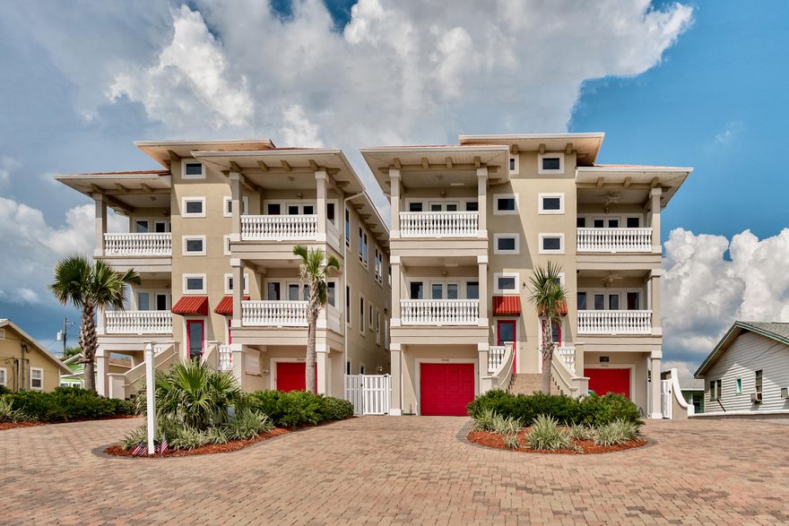 Do not miss out on this exquisite coastal luxury home with stunning gulf views from all floors! This exceptional 5 bedroom, 5 -1/2 bath home features hardwood floors, custom cabinets, granite countertops, and top of the line stainless steel appliances. One car garage, cabana room leading to the private pool. You have the option of using the stairs or the elevator to make your way to the second floor where you will find one of the master bedrooms. The balcony off the master bedroom has sweeping gulf views making it the perfect location for watching magnificent sunrises and sunsets. Also on the second floor you will find the laundry and two additional bedrooms with full baths. Third floor has a huge open concept living space. The gourmet kitchen is a chef's dream with high end appliances stainless steel, such as a Viking gas cooktop and KitchenAid refrigerator.  Enjoy unobstructed gulf views from the kitchen, dining and living areas!  The master bedroom on third floor overlooks the private pool.  This is a fantastic investment opportunity, primary or secondary home conveniently located to many restaurants, shopping, and a short drive to the popular Pier Park! Rental projections available.