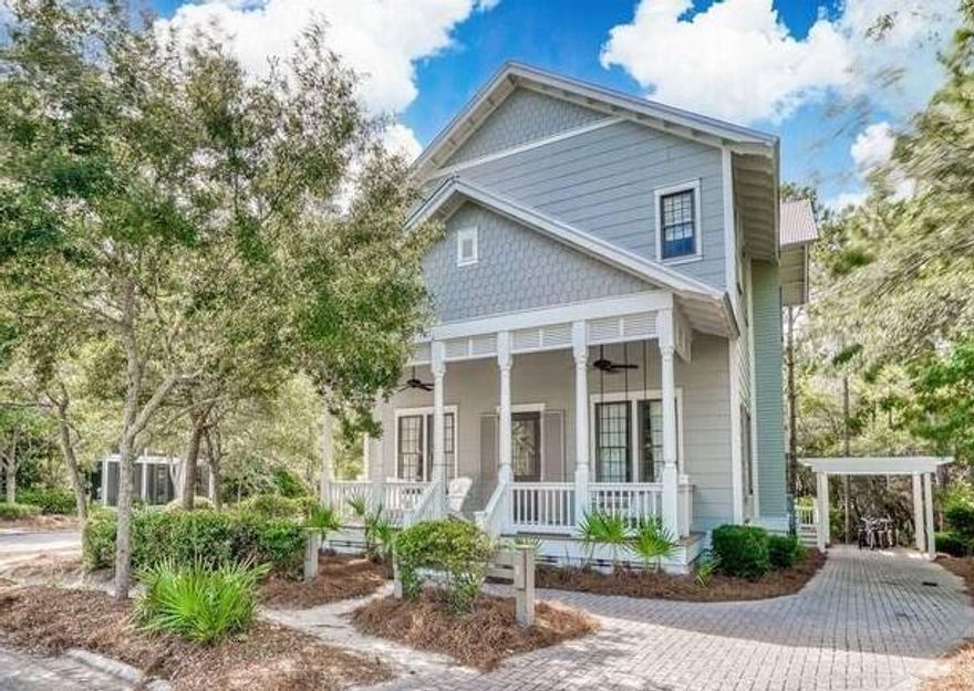 Great Value in WC! 5 Pond Cypress is the perfect location to enjoy all Watercolor has to offer. It sits on a corner lot 2 blocks from the Frog Pool and 2 blocks from the Camp Watercolor Pool and Playground. The Bridge to the Town Center is an easy walk or bike ride. Watercolor Crossings Publix is also close by making a trip to the grocery store simple instead of a chore. Combine the location with the open floor plan, tall ceilings and large rooms, and you have a wonderful place to be your cottage at the Beach. The Large Master Bedroom and Bath is located on the main floor. There are 3 large bedrooms with their own baths on the 2nd floor plus an additional living space with 2 built in bunks for kids and family to gather.Wide outdoor porches, wooded lot,and privacy. Come take a look!