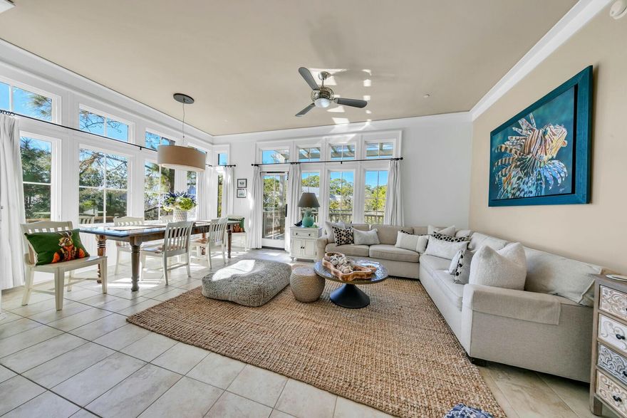 The only beachside one bedroom two bath condo nestled in the sought after Beach District of Watercolor. A luxurious retreat just steps from the beach, Beach Club, Shops, Dining, & Pools! This stunning multi-level condo is located on the highest floors of the building with Breathtaking views ,exceptional privacy, plus 2 balconies. The first floor offers a bright, expansive, open concept living space with floor to ceiling windows.The cozy entertainment area offers ample seating for guests and can be transformed into an additional sleeping area. Enjoy your morning soaking in the sun on the outdoor balcony directly off of the main living space. The dining area has seating for 6 guests. The Kitchen with a Bosch dishwasher, Cafe' refrigerator, GE convection oven allow you to be a fabulous chef Fully stocked with LeCreuset stoneware.  The second level is a show stopper! The Grand Primary Bedroom with its own large full sun balcony.Excellent floorplan that utilizes all of the space, plus catheral ceiling that adds to the grandeur. The decor is impeccable and dreamy. Spa like ensuite bathroom featuring dual vanity sinks with a gulf view!! Enjoy the high-end living experience of this coastal oasis. Unit 302 delivers the ultimate Watercolor lifestyle. Don't miss this rare opportunity to own a top-floor Watercolor Beach District condo- schedule your private showing today. UPDATE: Grand opening in July: newly constructed exterior - 2 brand new balconies and exterior of the building from the ground up. The improvements will increase the value of this condo $197k. This unit will not last long at its current price point! Two open balconies: top balcony has 2 large heavy teak wood lounges with 6" cushions!