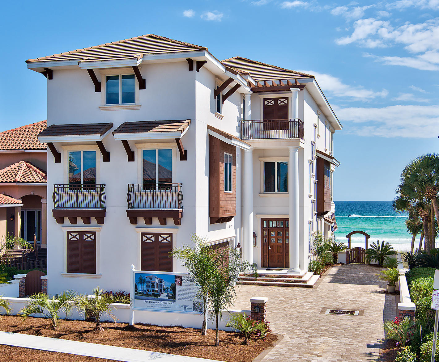 NEWLY built Gulf-front home, completed in April, 2015.'Rendezvous' at Crystal Beach is a gorgeous, Gulf-front villa, located in Destin. Certificate of Occupancy issued April 8, 2015. See video and drone tour under photos tab. This is truly a rare opportunity to own a brand new Gulf-front estate on one of the most beautiful white sand beaches on the Gulf of Mexico. Villa built on a larger than average lot, measuring 56.53' x 341'. This villa is a magnificent structure encompassing 8,800 square feet under roof, with 6,780 square feet heated and cooled. It features 7 bedrooms, one of which is a bunk room, and 8 bathrooms. The home was engineered and built to the highest possible standards, with exquisite refinements throughout. As you walk into the villa, you are greeted into a 3-story