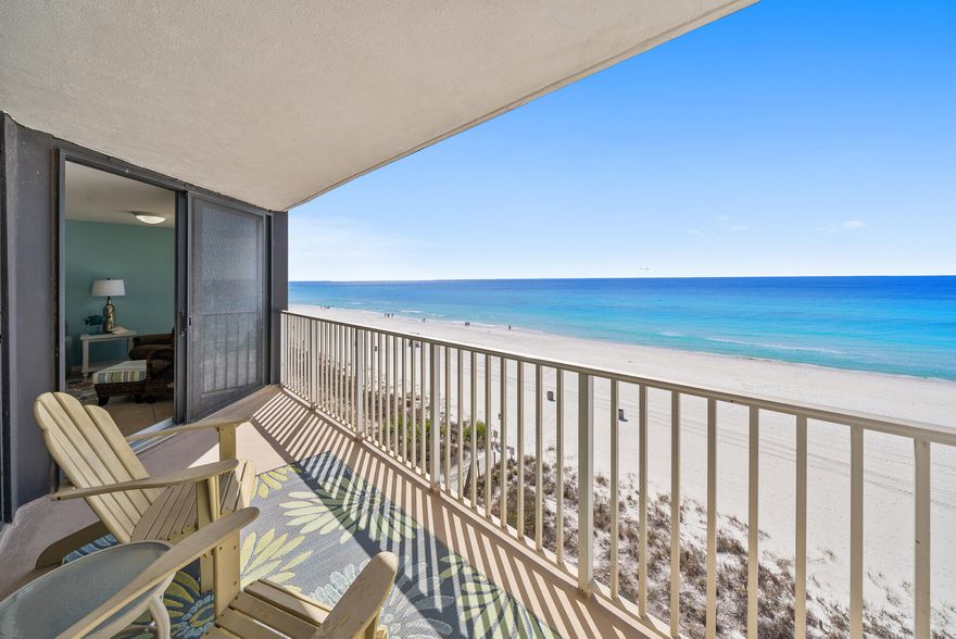 Welcome to Edgewater Beach Resort, where breathtaking beach views and coastal living converge in this stunning gulf front condo. This charming 2-bedroom, 2-bathroom unit spans nearly 1300 square feet and features floor-to-ceiling windows and a spacious balcony offering panoramic views of Panama City Beach's pristine sugar white sandy beaches and turquoise waters.Upon entering Windward 506, you'll be captivated by the views straight ahead in this low-density mid-rise condo. The open floor plan on a lower floor maximizes the Gulf of America views we all love. The spacious kitchen gives excellent counter space and the breakfast bar peninsula provides ample seating and overlooks the living and dining areas, making it perfect for entertaining. Each bedroom in this unit has its own bathroom, with the primary suite featuring sleek tiled walk-in showers and an upgraded vanity and quartz countertops. This unit has been impeccably maintained and has never been utilized as a rental property so its condition is immaculate. A full-size washer and dryer in unit also add convenience for longer stays.

Start your mornings with coffee on the covered balcony, offering serene views of the beach. Where else can you watch dolphins jump and the waves roll in? This condo it positioned south-facing giving sunrise and sunset views making sure you spectacular sights year-round from multiple angles. This unit is sold fully-furnished and is rental-ready, making it an ideal turnkey investment or a luxurious second home, if your goal is to build your real estate investment portfolio!

Edgewater Beach Resort is Panama City Beach's ONLY full-service resort and is renowned for its extensive amenities, including lagoon-style pools, tennis and pickleball courts, a 9-hole par-3 golf course, and more. The gated resort also features 11 pools (10 heated seasonally), a kids' splash pad, waterslides, 4 Gulf-front hot tubs, a fitness center, 10 Plexicushion tennis courts, 10 shuffleboard courts, 5 pickleball courts, basketball courts, retail shopping, an on-site restaurant, and a conference center.

Located a short walk to entertainment, dining, and shopping, this full-service beachfront resort offers everything you need for an unforgettable stay. Discover your dream coastal retreat at Windward 506, Edgewater Beach Resort!