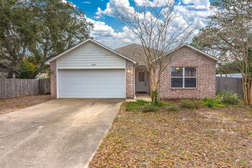 Lovely brick & hardie board home in a central Fort Walton Beach location. Just minutes to both Hurlburt & Eglin Air Force Bases. This 3/2 features all new paint inside, brand new carpet in all the bedrooms and ceramic tile in the living spaces. The open kitchen features a breakfast bar and dining nook overlooking the large backyard. The yard includes a lawn pump and timer as well. This newer construction home would make a great family home, starter home, or rental property! Don't miss this home, it wont last long!