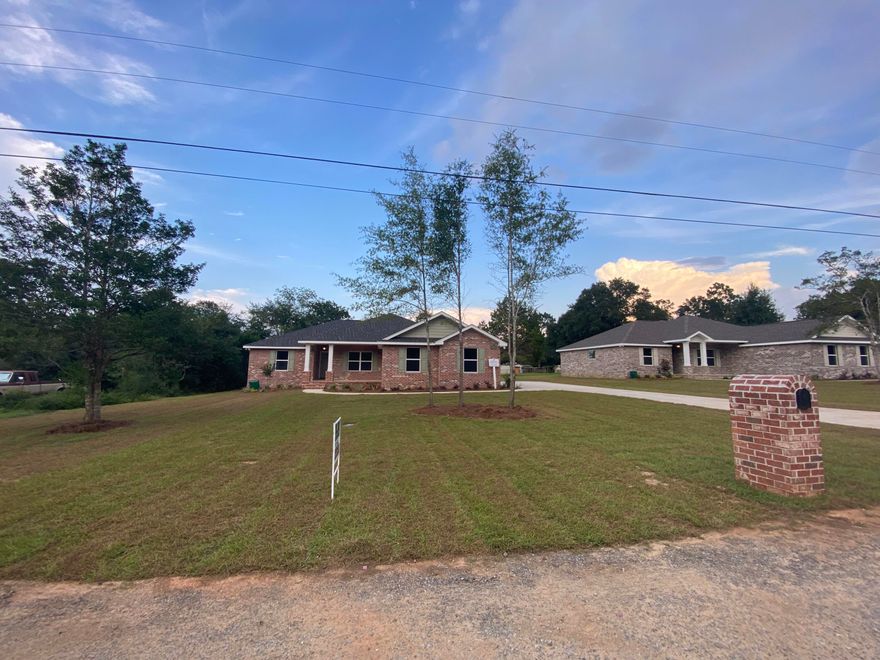 NEW CONSTRUCTION! NO HOA! LOW COUNTY TAXES! AWARD WINNING BUILDER! This all brick 4 bd 2 bath home with open and spacious floor plan and side entry 2 car garage features white shaker cabinetry, quartz tops throughout, stainless steel appliances, LVP flooring throughout, irrigation system, laundry room with added cabinetry, and a big back porch! This home features all the bells and whistles, it's quality built, and Located on a 1/2 acre  flat level lot on a dead end street with just a few homes!Home will have full landscape package and will also include gutters! No HOA and plenty of room for a pool, rv, boat, or maybe a future workshop? Possibilities are endless! Estimated completion in August. Act fast!