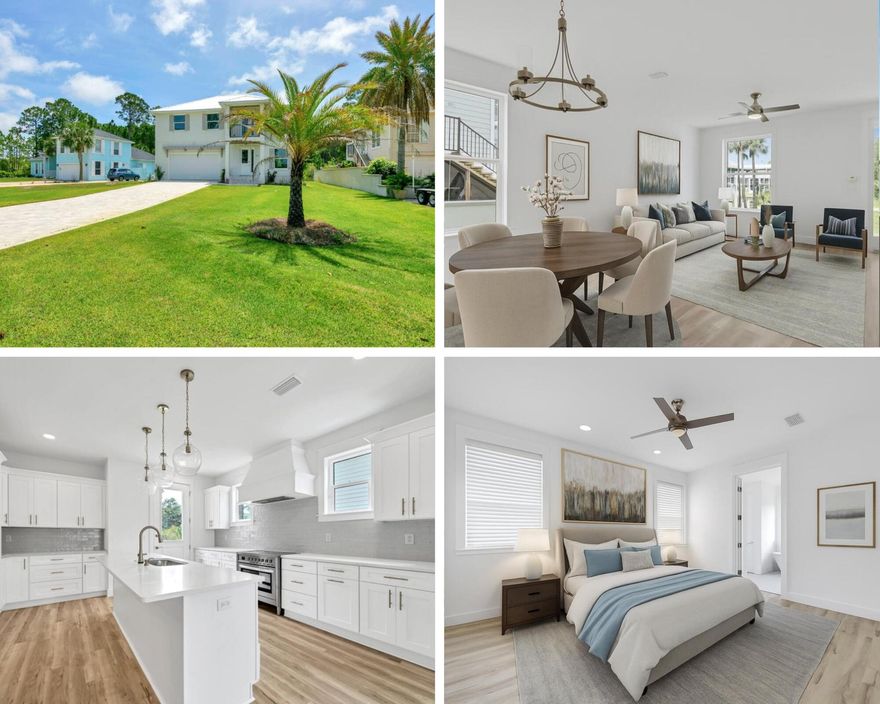 This exceptional custom home across from Choctawhatchee Bay on a generous .41 acres. You'll relish in the tranquility of this remarkable locale, all without the restrictions of HOA's. As you step into the heart of the home you notice an expansive open living space. Prepare to be amazed by the kitchen, a culinary dream brought to life. Beautiful quartz countertops take center stage, perfectly complemented by a subway tile backsplash that adds a touch of modernity. White matte shaker style cabinets provide ample space for kitchen storage.   The magnificent 7' x 3' island in boasts a deep stainless-steel sink, crowned by three stunning glass pendant lights that evoke elegance. Appliances are a testament to quality, featuring electric stove, bespoke custom range hood, under counter microwave and quiet dishwasher.  A large walk-in pantry lined with wood shelving is sure to impress.  Stunning luxury vinyl  and tile ensures convenience and sophistication throughout. The first floor features a spacious primary bedroom with oversized walk-in closet.  The ensuite primary bathroom is a haven of luxury with a separate shower and freestanding tub, both elegantly adorned with complimenting tiles. Quartz countertops adorn dual sinks.  First floor also offers conveniently located powder room and nice size storage closet.  Functionality meets style in the well-appointed laundry room, complete with a utility sink.  Upstairs you'll find three additional bedrooms and two bathrooms.  One-bedroom features ensuite bath with dual sinks and spacious closet.  A 24 x 18 flex room offers space for gaming or additional living area.  Step outside on the balcony and watch the dolphin and osprey play.  Every inch of this residence exudes luxury Embrace the lifestyle you've always envisioned schedule your walk through today and experience the pinnacle of refined living!

