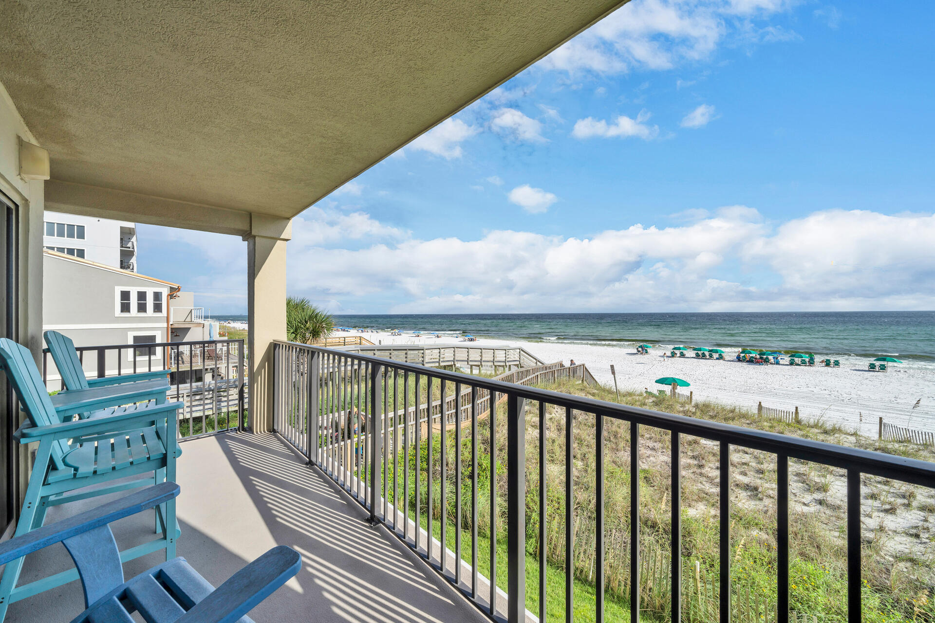 IT'S ALL ABOUT THE VIEW! Come see the astonishing unobstructed views of this gulf front CORNER unit in Emerald Towers West! This 2 bed/ 2 bath unit has been completely updated! Upgrades include- quartz countertops, stainless steel appliances, luxury vinyl plank flooring, upgraded bathrooms, and a true master suite oasis. This gulf facing master suite offers a large master ensuite with a double vanity and balcony access with direct views of the gulf. This condo is turnkey, fully furnished and rental ready. This prime 2nd floor condo is a rental machine with strong rental history- GRI 2021-$83,100, 2022- $97,000, and 2023 filling up. Great investment opportunity!