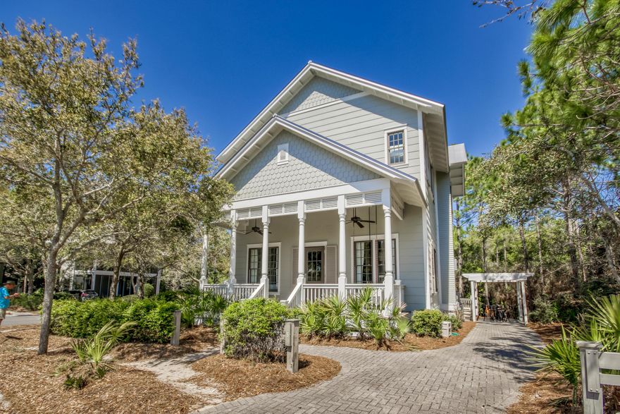 Great Value in WC! 5 Pond Cypress is the perfect location to enjoy all Watercolor has to offer. It sits on a corner lot 2 blocks from the Frog Pool and 2 blocks from the Camp Watercolor Pool and Playground. The Bridge to the Town Center is an easy walk or bike ride. Watercolor Crossings Publix is also close by making a trip to the grocery store simple instead of a chore. Combine the location with the open floor plan, tall ceilings and large rooms, and you have a wonderful place to be your cottage at the Beach. The Large Master Bedroom and Bath is located on the main floor. There are 3 large bedrooms with their own baths on the 2nd floor plus an additional living space with 2 built in bunks for kids and family to gather.Wide outdoor porches, wooded lot,and privacy. Come take a look!