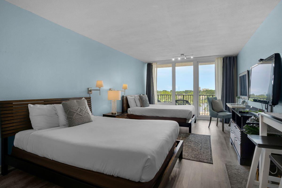 Located behind the gates of Sandestin Resort, this Bayside studio condo was recently updated in 2021 with LVP flooring throughout, tile in the bathroom and tasteful decor. Offering tranquil lake and golf course views, this unit is the ideal investment opportunity with gross rental income projected between $28,000-$34,000. This well cared for unit is being offered entirely furnished and features two queen beds and a functional kitchenette equipped with a mini fridge, sink and microwave. Bayside is a bayfront condo building conveniently located in close proximity to some of the most popular attractions in Sandestin including Sunset Bay Cafe, the Links Golf Course, the Sandestin Fitness Center and the Linkside Conference Center. Sandestin Resort is loaded with top notch amenities including