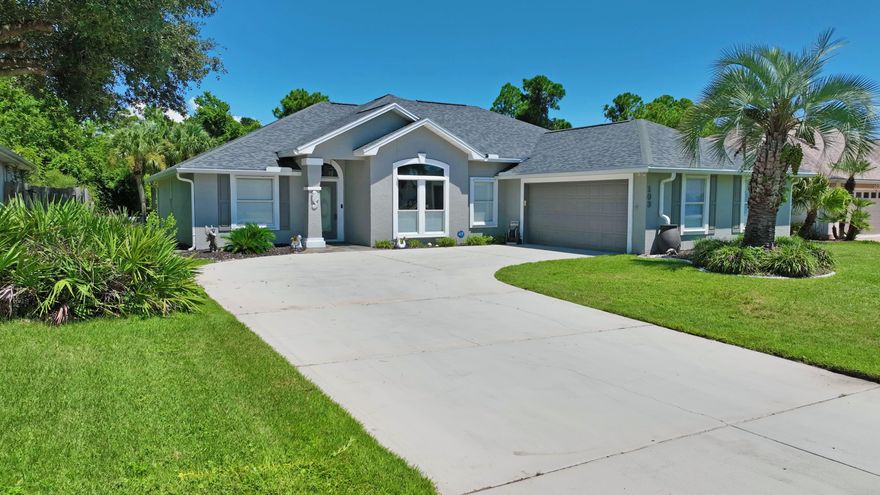 Discover your dream Panama City Beach retreat in this stunning 3BR/2BA home, just a short walk or golf cart ride to the beach. This meticulously updated gem invites you to embrace the coastal lifestyle from the moment you arrive. Step into an open-concept living space featuring sleek granite countertops in the modern kitchen, perfect for hosting friends or enjoying quiet evenings. Relax and entertain in your gas-heated pool with a screened-in patio, all overlooking a private, fully fenced backyard that borders a conservation area that cannot be built on. Pool access is available from the master suite, living room, and guest bedroom, creating seamless indoor-outdoor living. Inside, you'll find tile floors in the kitchen, baths, foyer, and halls, along with Jacuzzi tubs in both bathrooms. The master suite includes a walk-in shower and air-conditioned his-and-hers walk-in closets, while a cozy gas fireplace adds warmth and charm to the living area. Bedrooms and living spaces are carpeted for comfort, creating a relaxed and welcoming atmosphere. Additional highlights include a two-car garage, fresh exterior paint, a textured pool deck, and a full-yard sprinkler system on a private well. Tropical landscaping with multiple palm varieties enhances the outdoor appeal, while a storage building, custom aluminum storm shutters, and energy-efficient features add convenience and value. With its prime location, endless amenities, and a lifestyle designed for relaxation and fun, this home is truly a coastal masterpiece. Don't miss your chance to own, schedule a showing today and start living the beach life you've always dreamed of!