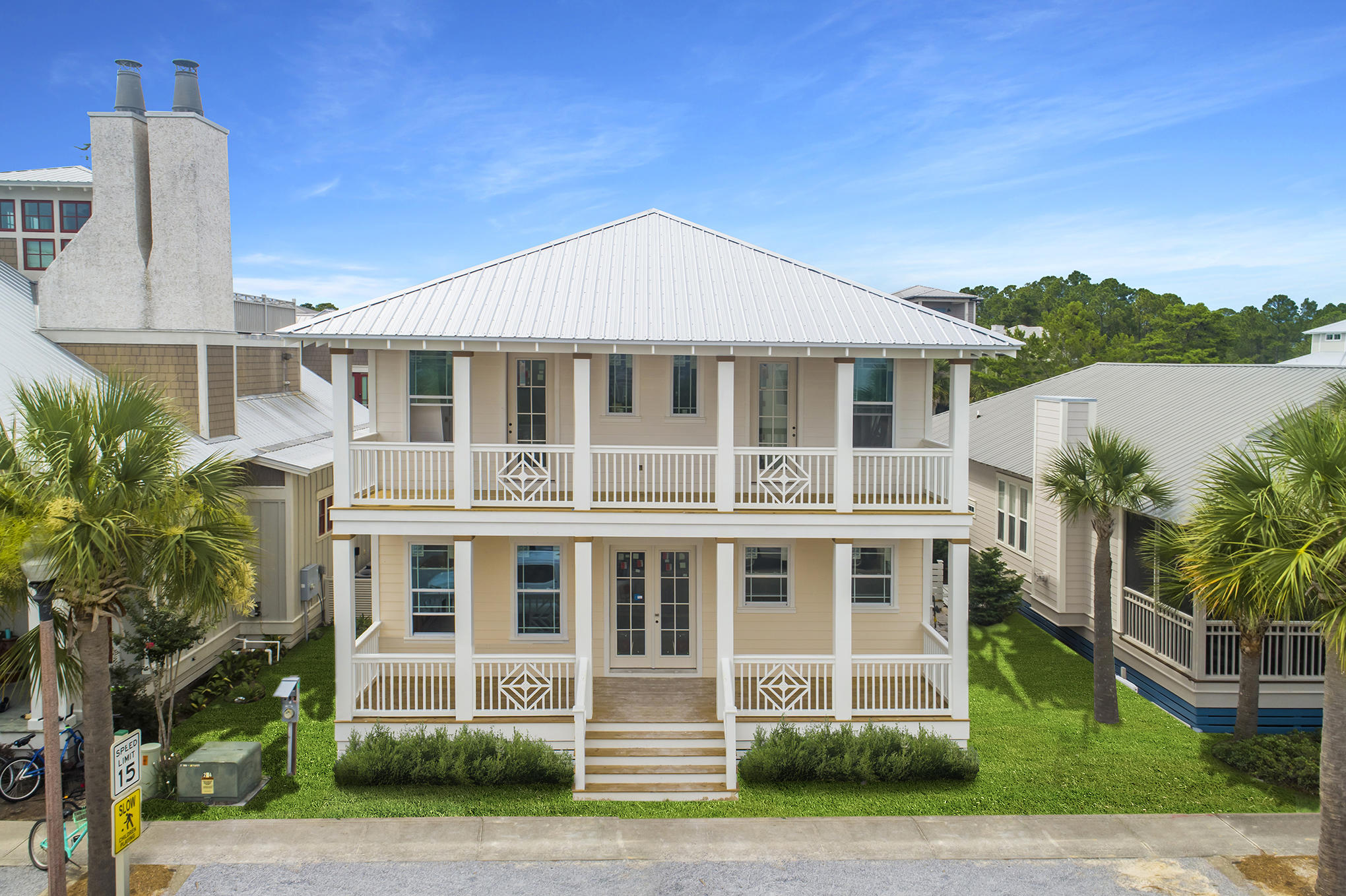 New construction by Bay Custom Builders this two story Florida Cottage is set for completion in a few short months. This beautifully designed beach house has a grand facade with porches on every level for all bedrooms except the bunk room. The entrance will invite you into a light open concept living room with ample space for defined dining and living areas beneath an airy beamed 10-foot ceiling. The open kitchen draws the eye with its tasteful cabinets and comprehensive range of fitted appliances. Tailor-made for gourmets and those who love to entertain, it boasts a 8-foot island which is sure to be a natural hub for hanging out or lingering over breakfast and pre-dinner beverages.