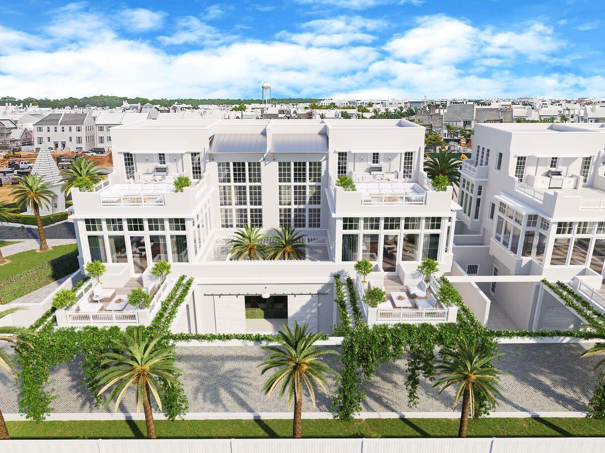 Now is the time to secure this meticulously designed new-build villa on the coveted south side of 30A that beautifully combines luxury living with an extraordinary coastal lifestyle. Designed around an open courtyard, three levels of sublime comfort offer a seamless indoor-outdoor lifestyle with amazing coastal views. Tall windows welcome sunlight throughout this light and airy villa, softened by natural elements and neutral decor. Behind a two-car garage, there's an entrance hall with elevator and doors leading to a secondary guest suite and a guest bedroom, both with private baths. The second floor is the hub of upscale living with a great room perfect for entertaining.