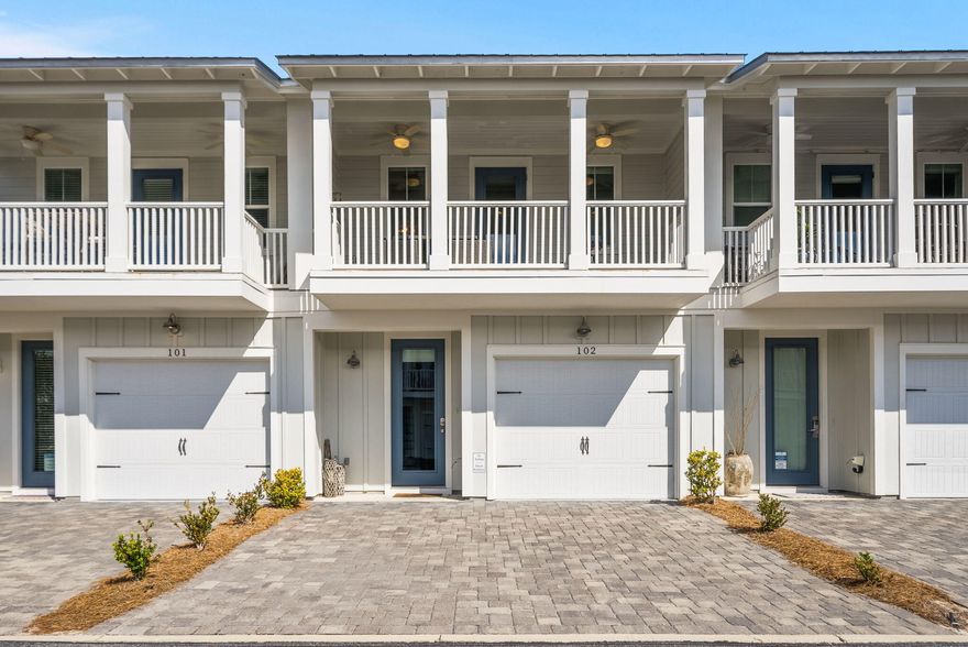 This beautifully appointed 3-bedroom, 3-bathroom townhome offers 1,624+/- sq ft of thoughtfully designed living space just steps from the sugar-white sands of the Emerald Coast. Perfectly situated in the heart of Seagrove Beach, this residence combines convenience and comfort with an unbeatable location, just a short stroll to pristine beaches, boutique shopping, local dining, and coastal amenities. Enjoy lazy afternoons by the community resort-style pool or hop on your golf cart (included!) and explore all that 30A has to offer. Inside, the open floor plan is bright and inviting, designed for both everyday living and effortless entertaining. The well-equipped kitchen flows seamlessly into the living and dining area. Clever built-in hallway bunk beds add versatility and extra sleeping space.