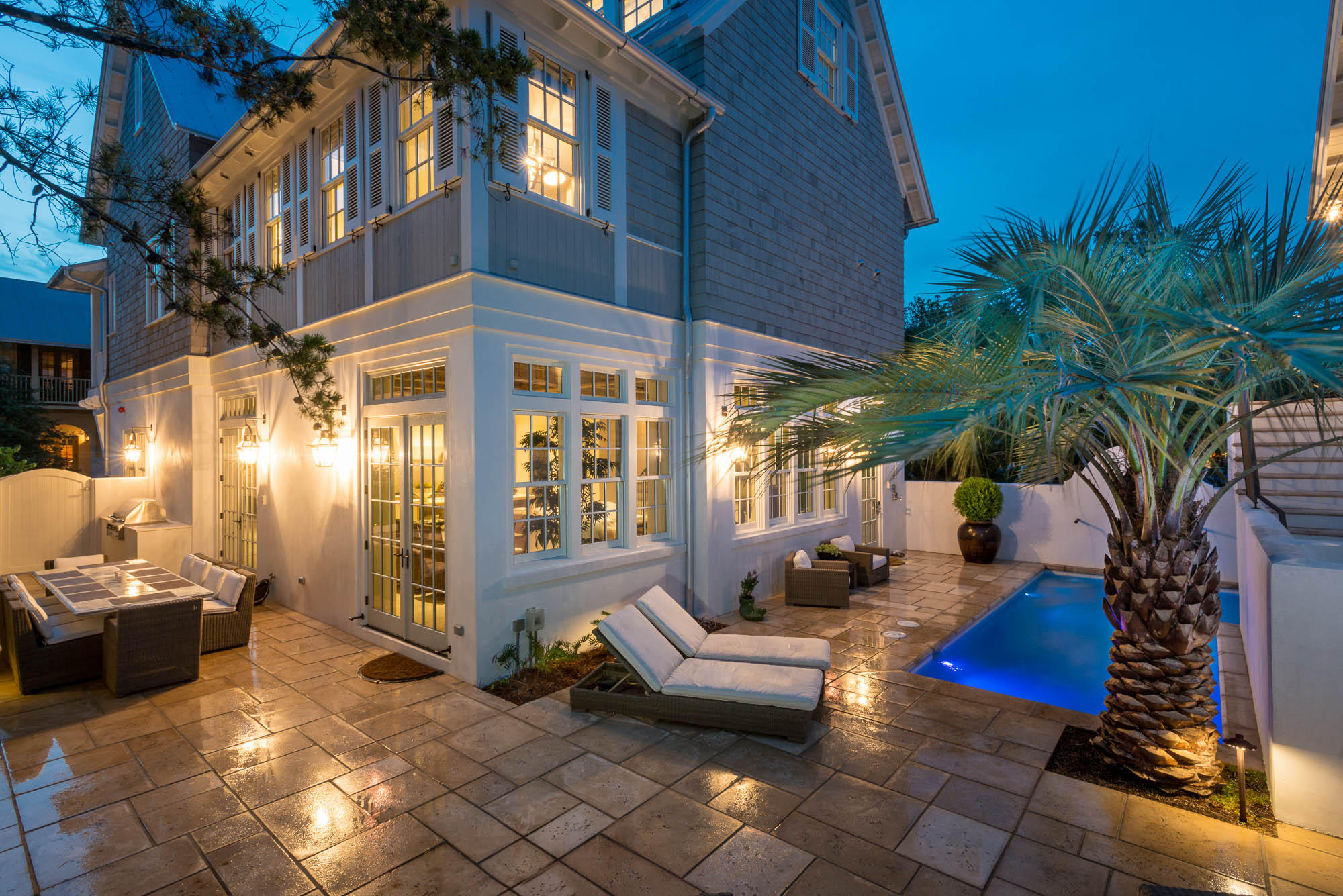 BRILLIANT BLUE in Rosemary Beach is perfectly located SOUTH OF 30A, just steps to Barbados Pool & SHORT WALK TO THE BEACH! YOU MUST SEE THIS RENTAL MACHINE w/ income over $265,000/yr. A ST. TROPEZ inspired PRIVATE COURTYARD w/ POOL, FIREPLACE & outdoor DINING for 10, creates an OASIS for a family vacation. This ELEGANT home has a MASTER SUITE on 1st floor, LAVISH MASTER SUITE on 2nd floor w/ 2 GUEST SUITES, & DEN, 3rd floor has BUNK ROOM, GAME ROOM & THEATER ROOM to make your PERFECT VACATION HOME! A fully functional CARRIAGE HOUSE APARTMENT over 2 car GARAGE provides additional space for the entire family. STUNNING INTERIORS have VENETIAN PLASTER walls, RECOVERED WOOD BEAMS, MARBLE & LIMESTONE kitchen & baths, stone floors & fabulous fixtures/finishes. WON'T LAST LONG!TIME TO BUY!