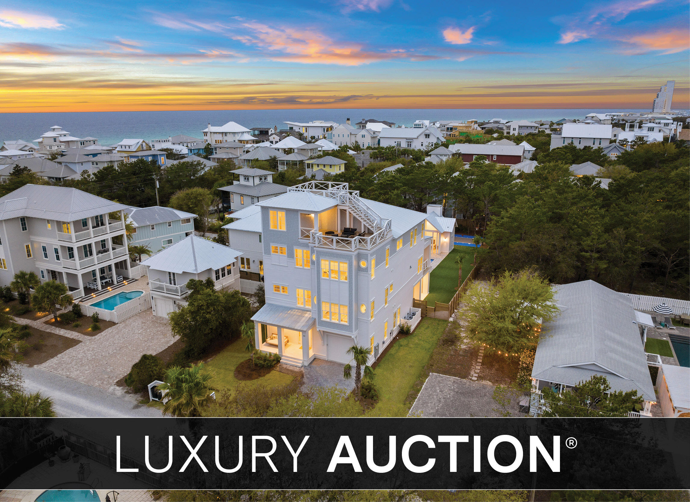 On June 1st, this spectacular estate with luxe amenities will be sold at Luxury AUCTION WITHOUT RESERVE! List price is for REFERENCE ONLY. Offered in cooperation with Platinum Luxury Auctions. Inquire for details. (Recent appraisal at $5.6M) Welcome to 49 Brown St, a stunning new construction nestled in the heart of Seagrove Beach, FL. This modern coastal retreat offers the perfect blend of luxury, comfort, and convenience, making it an ideal choice for those seeking an extraordinary living experience. With its impeccable design and prime location, Situated on a rare estate-size lot south of 30A, this home offers an incredible outdoor oasis for relaxation and entertainment.