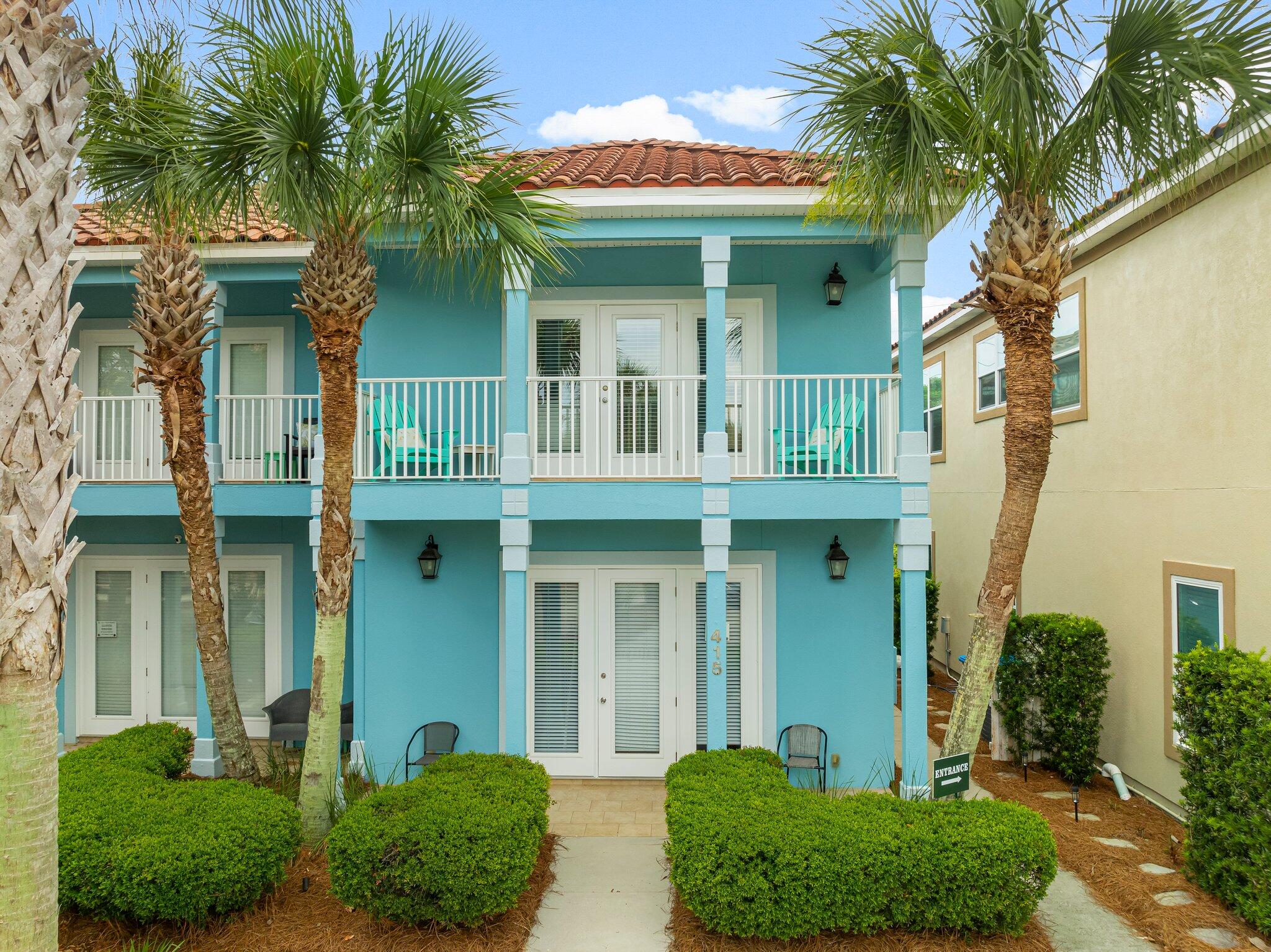 Located just steps from the white sands of the Gulf, this beautifully designed 3-bedroom, 3-bathroom home offers rare Gulf views and resort-style living in the gated La Valencia Beach Resort community. Enjoy 10-foot ceilings, crown molding, custom cabinetry, tiled floors, and granite kitchen countertops in a bright and spacious layout. The second-floor living area opens to a large balcony with direct views of the Gulf. Property features include a spacious driveway, private back patio, and three well-appointed bedrooms with ample storage. Enjoy access to premier community amenities: deeded beach access, two pools, (including a gated, Gulf-Front, pool with sundeck, restrooms, and golf cart parking.) tennis/pickleball court, spa, and fitness center. Mature oaks and Magnolias line the beautiful grounds, offering a peaceful resort atmosphere with pet-friendly green space. Just 8 minutes to Rosemary Beach, this home is ideal as a vacation rental investment, second home, or full-time residence. Don't miss this exceptional opportunity to own in one of the Emerald Coast's most sought-after communities.