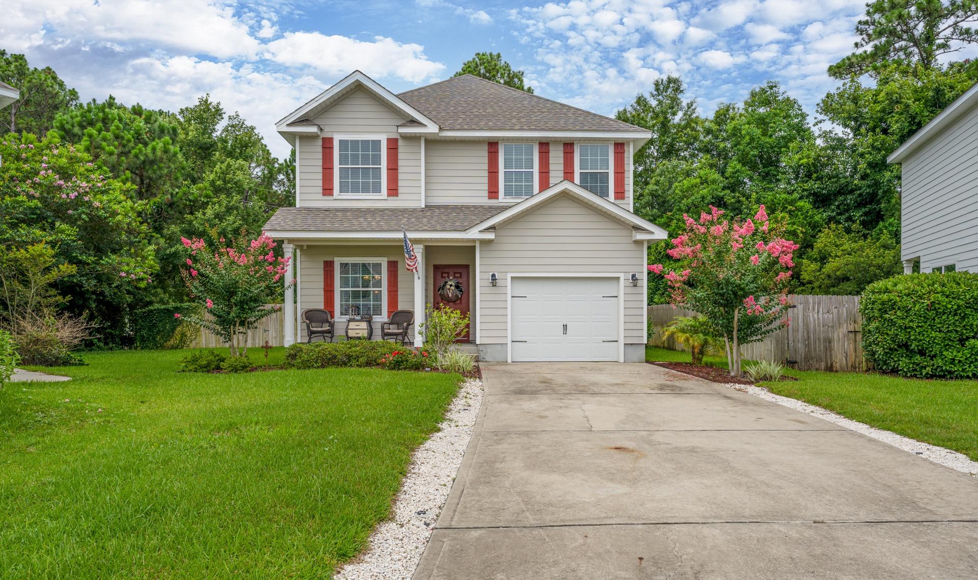 RARELY ON THE MARKET! CHARMING 4 bedroom 3.5 bath home, with Large Floor plan, located in highly desirable Santa Rosa Beach in the Neighborhood of Mosaic Oaks. This Home features Two Main Suites(First Floor and a Second Floor Main Suite) and a LARGE SECOND LIVING AREA upstairs. Kitchen Opens to the Family Room. House has Large Closets with an Abundance of Storage. Its Additional Upgrades Include: Crown Molding, Textured Engineered Floors, Beautiful 20'' tile in all the bathrooms, Moen oil-rubbed bronze fixtures, Back Porch, Brick paver patio and well water sprinkler system.Private Fenced in Back Yard. One Car Garage.Interior Photos to Follow.