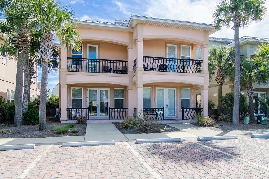 This furnished Miramar Beach Villa is a fantastic 2nd home or turn-key vacation rental. Attractive tile floors carry throughout its principal living areas while carpet installed in October 2014 can be found in each bedroom as well as the 2nd floor loft. The bedrooms offer large walk-in closets and private baths with solid surface counters, as well as access to the patio or private, 2nd floor balconies with gulf views. Its spacious design is further enhanced by 10-foot ceilings found throughout. Its kitchen features granite counters and stainless steel appliances while the living room is anchored by a gas fireplace. This gated and secured community offers amenities that include a large, seasonally heated pool as well as deeded beach access within close proximity