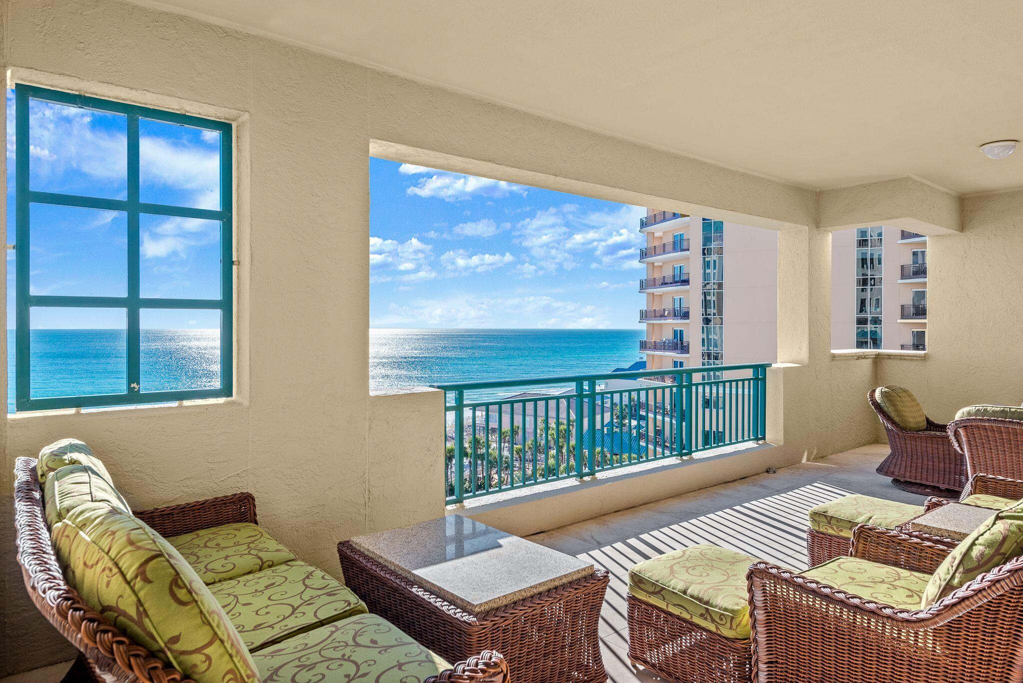Breathtaking panoramic views of The Gulf of Mexico can be enjoyed from the large private balcony of this 9th floor condo located in gated, rental restricted Southwinds III. An abundance of natural light shines through the wall of sliding glass doors making the condo nice and bright. Enjoy comfortable beach living with this open floor plan of living area, dining area, and full kitchen with breakfast bar and oversized pantry. With elegant furnishings throughout, each room is spacious and sun-filled. The open living/kitchen/dining room features wall-to-wall sliding glass doors that open to an oversized balcony overlooking the Gulf, complete with new electric blinds. This unit boasts a brand new AC, new furniture and countertops!The master bedroom has an en suite master bath with double