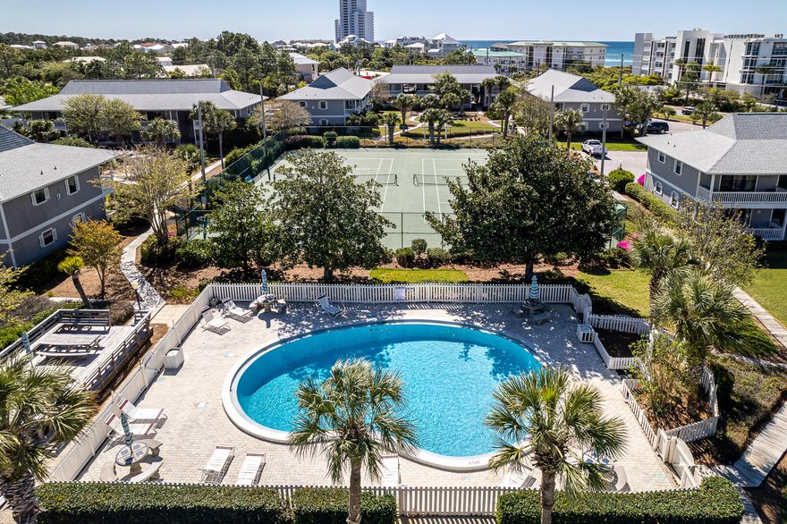 Fully furnished turn key condo along East 30A. Very well maintained unit with wood tile throughout the living space and bedrooms. Oversized covered porch to relax on after a long day at the beach. Beachwood Villas offers amenities for the entire family. Tennis courts, two pools, shuffle board, corn hole, picnic areas, kids play area, community room and only a short walk to the public beach access. A great investment whether you're looking for a solid rental property or 2nd home at the beach! Call today for more details.