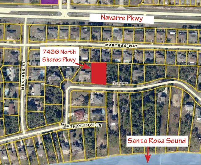 WATERVIEW LOT WITH ACCESS TO THE SANTA ROSA SOUND. Large waterview lot in flood zone ''X'' and therefore does not require flood insurance. Located south of Hwy 98 with easy access to the Santa Rosa Sound and nearby Navarre Beach with miles of bike and walking paths, fishing pier and Gulf of Mexico beaches. Priced to sell this lot will not be around long. Call today for more information. Buyer to verify all information to buyers satisfaction including but not limited to lot size, zoning etc.
