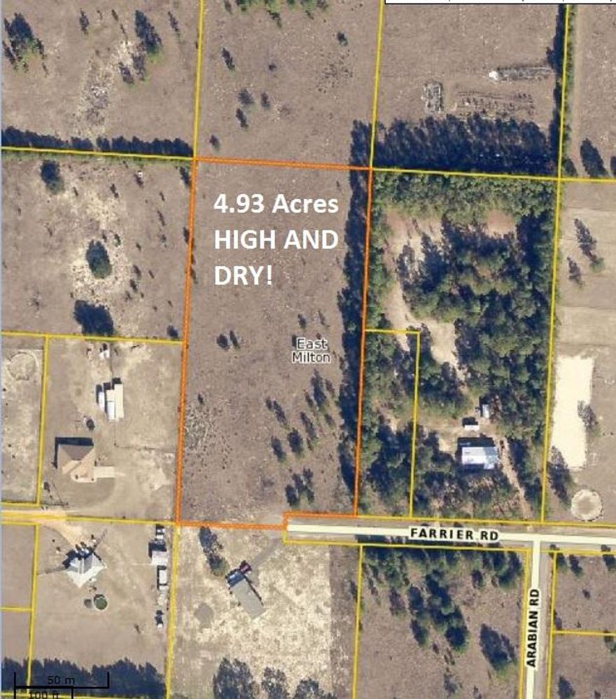 Previously ''Pondarosa Farm'' land, this lovely, level, 4.93 Acre property is country living at its best! Located on a Paved road at the end of a Cul-de-Sac! This beautiful land is less than 5 minutes from shopping in Milton and Pace! Located Conveniently less than 25 miles to Navarre Beach and a five minute (or less) drive to Interstate 10! Perfect for long-term investment or to build your dream home and have your horses in the back yard! Mobile Homes Allowed, but many new homes are located nearby! The Lot has some growth now but was cleared in 2004. Drive by and view it today! A raised seal survey from 2004 will be provided by Seller. Property is owned by the listing Broker. Please also note that the owners of the 5Acre Parcel behind this lot (Redland) may also be interested in selling.
