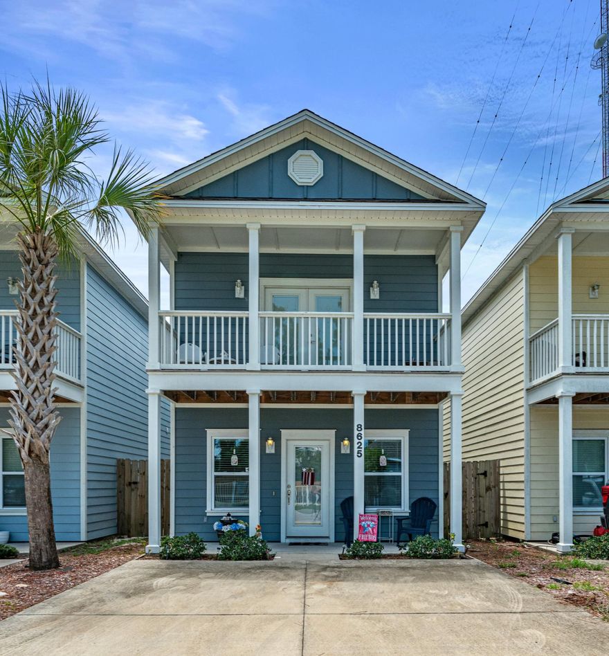 HOME SWEET BEACH! Investors and Families welcome. This beautiful, TURNKEY, FURNISHED beach home has 3 bedrooms, 2 full bathrooms and a half bath. It is located DIRECTLY ACROSS from the community POOL. The master bedroom is on the main floor and has a walk-out to the back patio. All stainless steel appliances and washer/dryer convey. Shaker style wood cabinets and CARRERA MARBLE counters with ISLAND. HOA fees cover pool maintenance, garbage, lawn care and the security gate. This home is a quick ride to Public Beach Access 21 and 34.