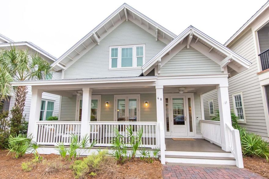 This is the ''Capri Plan', and it is stunning and sold fully furnished. This property is situated in the heart of Prominence and is just steps away from The Chill on 30A with restaurants, shops, and fun things to do! The property has 3 bedrooms + bunk room with 4 built-in bunks/3.5 baths, and a detached 2-car garage. Special features include: 10'-12' ceilings with 8' doors, coastal wood flooring throughout, tiled baths, upgraded epoxy coated garage floor, 2 covered porches, and an outdoor shower.