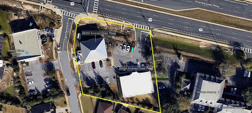 Two well-built freestanding buildings with excellent visibility, located on a hard corner at a signalized intersection at Emerald Coast Parkway and Trista Terrace Court in Destin, Florida!  Highlighting two significantly engineered buildings with a large, HD-quality electronic marquis sign, visible to 54,000 AADT per day. The subject property offers a rare opportunity to expand a nationally & regionally based corporation's footprint along the Parkway from Destin to Panama City Beach, FL.Hard corner Bldg 250 conveys: 3,567 sqft, 7 offices, 2 Bkrs, ADA bathrooms, elevator, conference room, large 3rd floor h/c storage room & 14 parking spaces. Bldg 254 conveys: 3,776 sqft, lobby&reception area, copy&supply roomADA bathrooms, 6 offices, break rm, conf, rm, & 9 parking spaces.