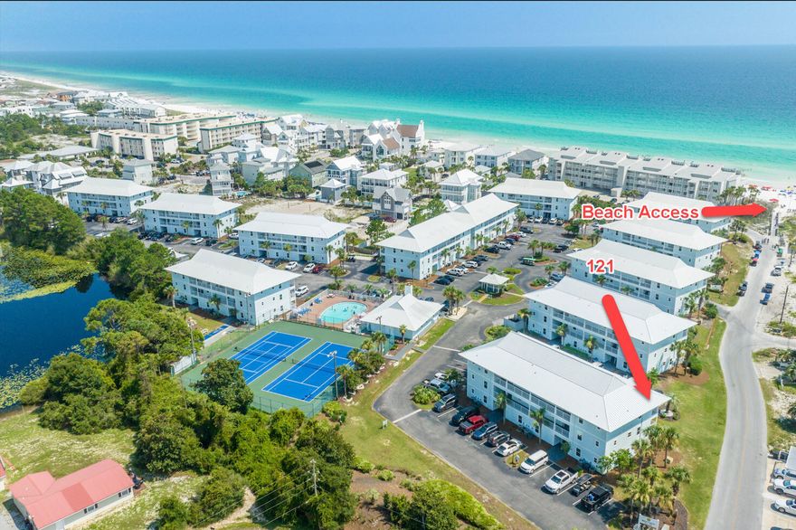 Beautifully remodeled West End Corner Unit with views of The Gulf of Mexico. Located south of 30A in Seagrove and a short 3-4 minute walk to the beach. This unit has never been rented and showcases a Modern Coastal Design that has been impeccably maintained. The living areas and Main bedroom Suite both have access to the spacious balcony to enjoy the Gulf breezes. Being offered with all of the furnishings and accessories for a perfect second home or vacation property! Beachside Villas Amenities include 2 tennis courts, 2 swimming pools, grills, a club house and 2 acre beach at the end of San Roy - with golf cart trolley if needed for transportation in season. Since 2020, New air conditioning, Hot water heater, New Roof, Windows, Sliding Glass Doors and Washer & Dryer.