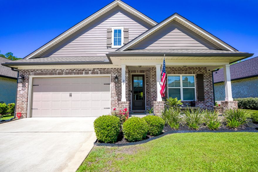 Located within walking distance to the Freeport Marina in beautiful Marina Village, this like new home offers 2093sf, 3 bedrooms plus a flex room, 2 1/2 baths. Brick exterior, two-car garage, covered entry, large covered rear porch, and landscaped with sprinkler system. Interior upgrades: 9' ceilings, 8' doors throughout, crown molding, cased openings and windows. Tiled shower and separate garden tub w tiled deck, double vanity & walk in closet in master. Laminate, tile and carpet floor coverings, kitchen back splash, stainless steel appliances, granite countertops w/extended island/breakfast bar, ceiling fans, laundry room has upper/lower cabinets and sink, gas stove/oven. The home has a 21' x 12' wooden deck off the back patio which overlooks the neighborhood pond.