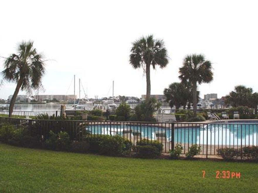 A Beautifully Updated, and Very Nicely and Fully Furnished Waterfront Studio Condo. Turn Key with everything needed to continue as a Vacation Rental, or Use as a Family Get-a-Way.. OR BOTH.. Or even a Long Term Rental. This Unit comes with your very own Assigned 40ft Boat Slip, #C19, which has Shore Electric and Water access at the Slip as well.Pirates Bay welcomes Owners and Guest to the facilities that includes two of the largestand most beautiful Pools in the local or surrounding areas. They are located right on the waterway. Also a BBQ area with Picnic Table.. Feel free to walk the 121 Boat Slip Marina area, getting some excercise in, while enjoying the Waterway. Watching the Dolphins swim by, and especially enjoy the Fantastically Beautiful Winter Sunsets right on the Water.