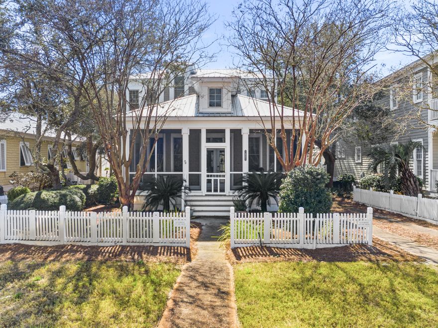 Discover the charm of Frangista Beach, one of Miramar Beach's most treasured coastal communities. This home is directly behind the community pool, with deeded beach access just a 4-minute walk away. Accented by beautiful live oak trees and a white picket fence that add to its enchanting setting, this renovated beach cottage offers the perfect blend of comfort, style, and investment potential, with strong rental income and an unbeatable location.  Ideally situated between 30A and Destin, you have access to boutique shopping, dining, and entertainment--truly the best of both worlds.The decor is reminiscent of a Serena & Lily magazine spread, exuding refined coastal luxury and effortless style. An amazing front porch offers a taste of true southern living, perfect for relaxing. The thoughtfully designed floor plan features a huge primary suite with a spa-like tub and separate shower, while both guest bedrooms downstairs include private en suite bathrooms, providing comfort and privacy for family or visitors. Soaring 11-foot ceilings create a spacious feel throughout the home. 

With $150,000 in upgrades, this home has been meticulously improved with new wood floors, a new metal roof, gas tankless water heater, new landing and deck, light fixtures and ceiling fans, window treatments, and more, offering both beauty and peace of mind. Whether you are searching for a full-time residence, second home, or vacation rental, this special property stands out with its magical setting, extensive upgrades, and proven income potential in one of Miramar Beach's most beloved beach communities. Schedule a showing today!