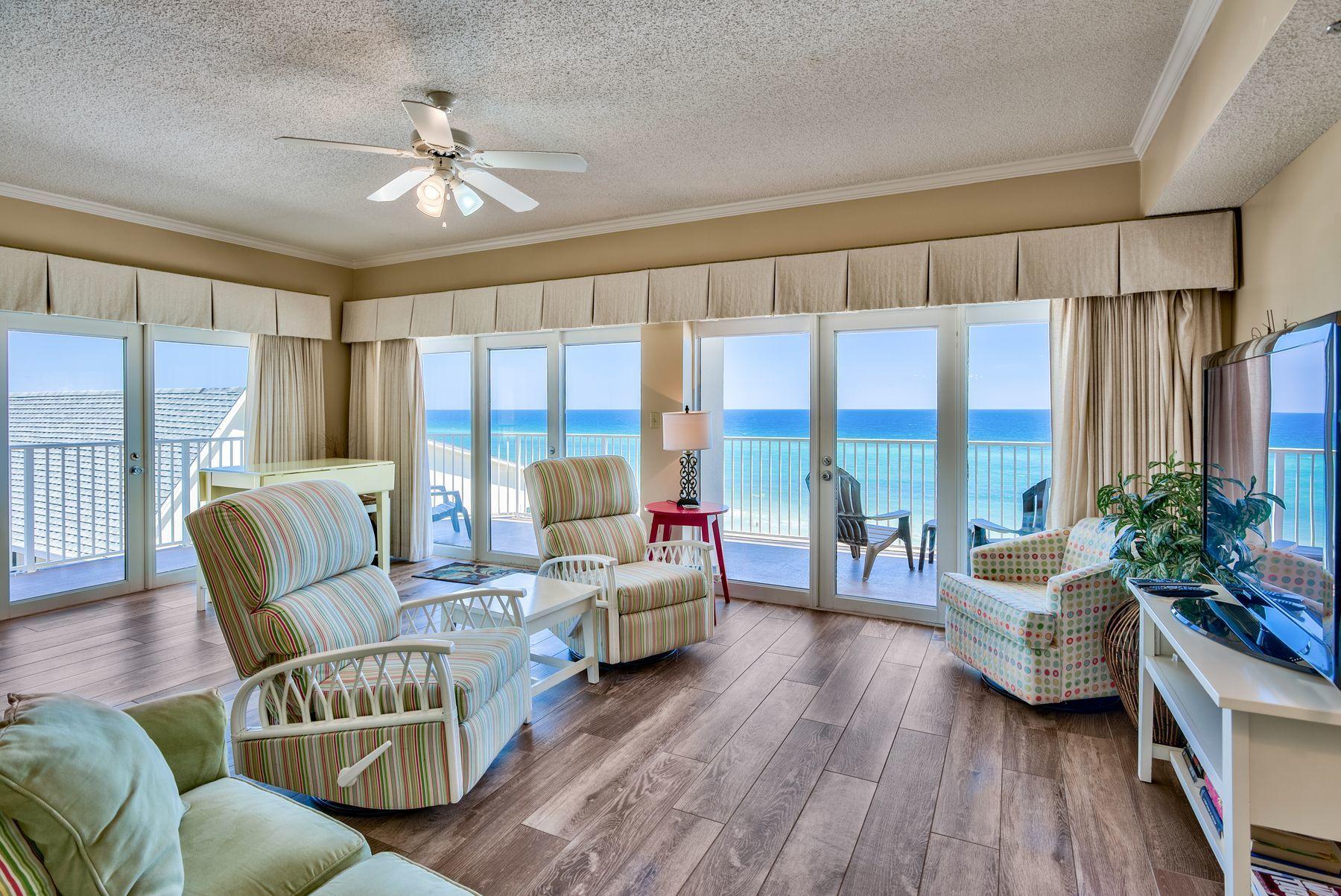 Sago Sands Condominium with wonderful views from several rooms, located in the heart of Seagrove! You can walk to Cafe 30-A or Seaside, take a bike or golf cart to enjoy your favorite shopping so close by Seaside. This unit is a favorite for many visitors and the Master suite with a wrap around balcony on the east end of the fourth floor affords spectacular views. This building was built with steel and concrete with real stucco overlay and has withstood the test of time with storms. Spacious living areas and full sliding glass doors all lead you to the wrap around balcony. Enjoy the Seagrove lifestyle, where the living is easy and the beach is awesome.
