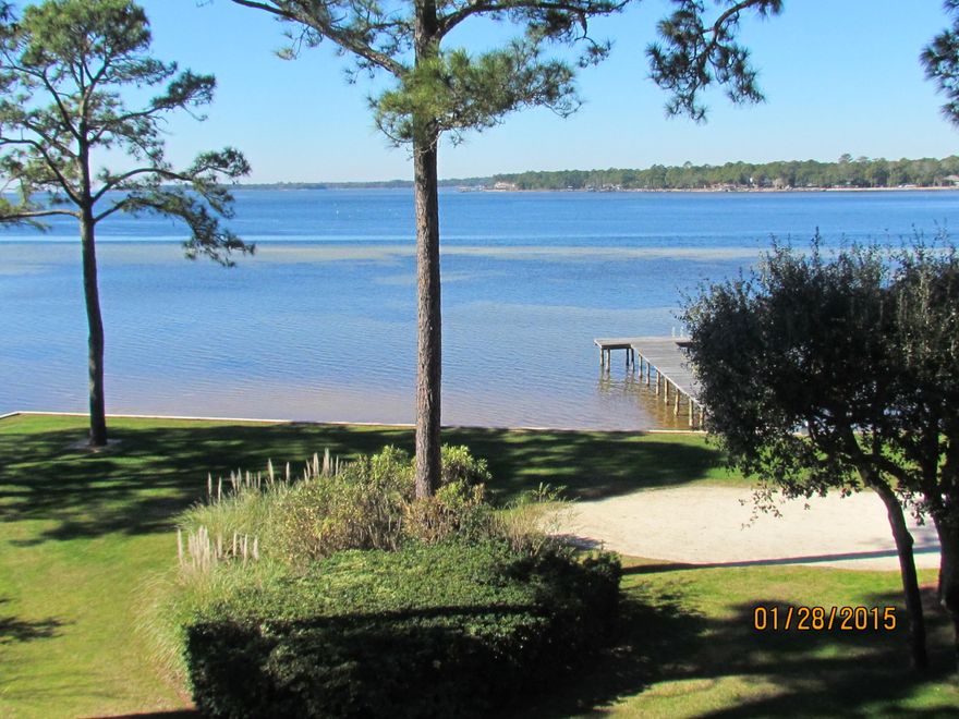 Bluewater Bay spectacular! Stunning Bay view from this top floor condominium. End unit with protected land for unobstructed views. Enjoy your morning coffee from the balcony overlooking the Bay! Livingrooom has a fireplace as well as sliding glass doors for great views. Impeccable condition, open floor plan with luxurious master bedroom suite providing bay views and access to the balcony. This is elegant living with many upgrades. Rent of $2100/month includes water, sewer, and trash. Kitchen has all appliances plus full size washer and dryer. What more could you want? Call for a showing appointment now! Sorry, no smoking and no pets allowed.