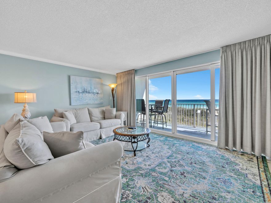 Welcome to your slice of paradise at Cabana Club in Destin, Florida! This beautifully updated first-floor beachfront condo offers stunning, unobstructed views of the Gulf of Mexico and direct access to the sugar-white sands of the Emerald Coast. Spanning 1,100 sq ft, this one-bedroom, one-and-a-half-bath unit is thoughtfully designed for comfort and style. The open-concept layout blends kitchen, dining, and living areas for easy entertaining and relaxing. Step outside and enjoy the coastal breeze from your private patio--perfect for morning coffee or sunset cocktails. Easy walk-up access--no elevators needed! Two storage units convey, one inside and one outside. Whether you're searching for a vacation home, investment property, or a personal coastal retreat, this fully furnished condo checks all the boxes.  Seller offering $3,000.00 buyer flooring allowing or closing costs allowance.  Strong rental potential.  