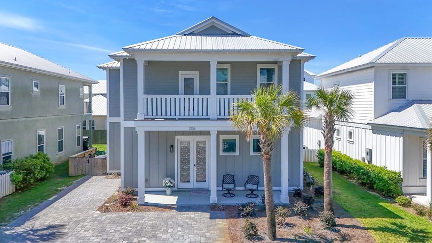 Introducing 206 Lakeland Drive, a NEVER RENTED, ONE-OWNER HOME BUILT IN 2022 in the heart of Miramar Beach, Florida. Offering 2,632 Sq Ft of living space, this 4 bedroom, 4.5 bath, 2 story home features modern finishes throughout, including a spacious kitchen finished out with Italian Marble countertops, luxury appliances and designer fixtures. This property is perfect for large families or short term rental investors with 2 ensuite beds & baths downstairs and 2 beds, 2 baths, game room, KITCHENETTE and TWO SETS of BUILT-IN BUNK BEDS upstairs. The property is sold furnished, making it TURNKEY and RENT READY for the summer. Enjoy the privacy and amenities of the Villas of Frangista, with a community pool, security gate and central location just half a mile from the beautiful Emerald Coast beaches. Additional features include a tankless hot water heater, a fully fenced backyard, a large covered patio and H2x fitness swim spa. With excellent rental potential, this home is an outstanding opportunity for investors or second homeowners. Don't miss out on this amazing opportunity! Call and schedule your showing today.