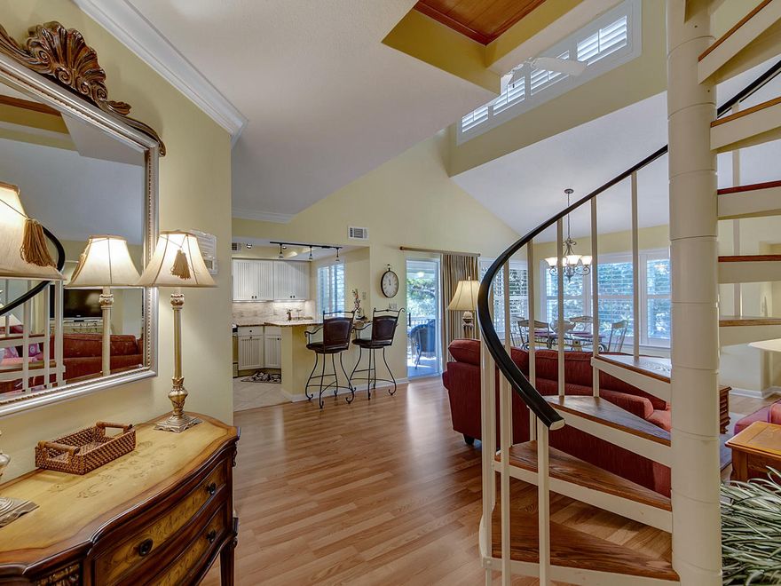 3 bedroom, 3 bath Carolina style beach cottage with a unique ''tree house'' feeling. The condo is in pristine condition with soaring ceilings making it bright and airy. The floor plan is open and functional. A ''WOW'' kitchen offers new cabinets with granite counter tops, tiled backsplash, stainless steel appliances and decorated lighting. Other special features include rich laminate flooring, a tiled MB stand up shower, a loft offering privacy with its own bath and a serving window from the kitchen to the porch. The condo's location is a short walk to the uncrowded beach and both community pools. Hidden Dunes is a gated beach front development that offers tennis, basketball, pickle ball, in season trans service and walking paths. The condo is being sold fully furnished and rental read