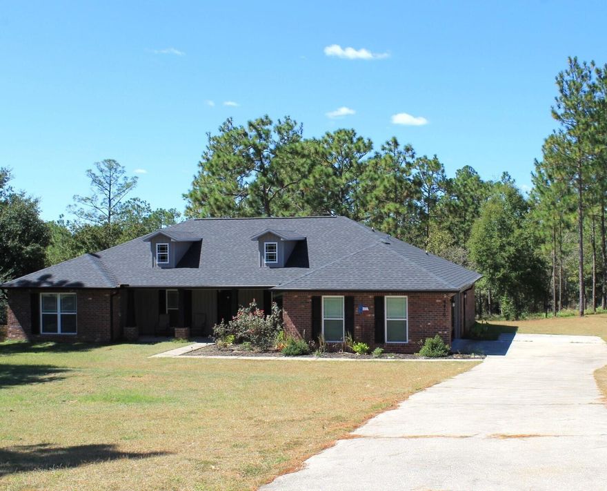 DON'T MISS THIS OPPORTUNITY!!! This 4 bedrooms 2 bathrooms home is one of the upgraded models, built in 2018 in the beautiful Yellow River Plantation, in
Crestview, FL. Sets about 100' from the road, on over an acre lot that backs to over 14 acres of recreational land including nature trails, fishing ponds and
gazebos. Neatly maintained, painted, split floor plan, with office, formal dining and cathedral ceiling. Large kitchen with 42'' cabinets, nice size pantry, granite countertops, large island with electricity and wrap around counter. This beautiful home, also features crown molding, recessed lighting, French doors, and stainless steel appliances. Located about 5 miles to supermarket, library, bank and shopping plaza. Easy commute to
military bases.