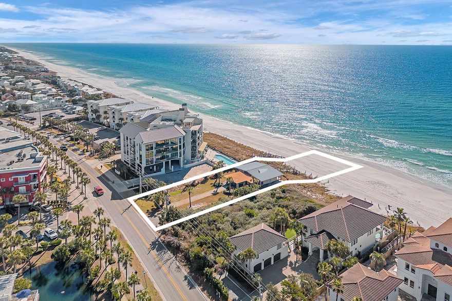 Prime 30A Beachfront Lot located across from Gulf Place at 393 & 30A!This premium Gulf Front Lot has 75 Feet of beachfront, with sweeping views of the pristine white sands and emerald waters! This is the perfect opportunity to build your custom beachfront home on this premium 75-foot Gulf front lot in the heart of Santa Rosa Beach. Located along Scenic Highway 30A and just steps to Gulf Place, enjoy easy access to dining, shopping, and the area's relaxed coastal vibe. This .56-acre property offers endless  possibilities and forever views of sugar-white sand and emerald Gulf waters. Currently home to a 1960s structure the lot is ideal for redevelopment, making memories with your family/friends for years to come. Experience one of 30A's most coveted locations!