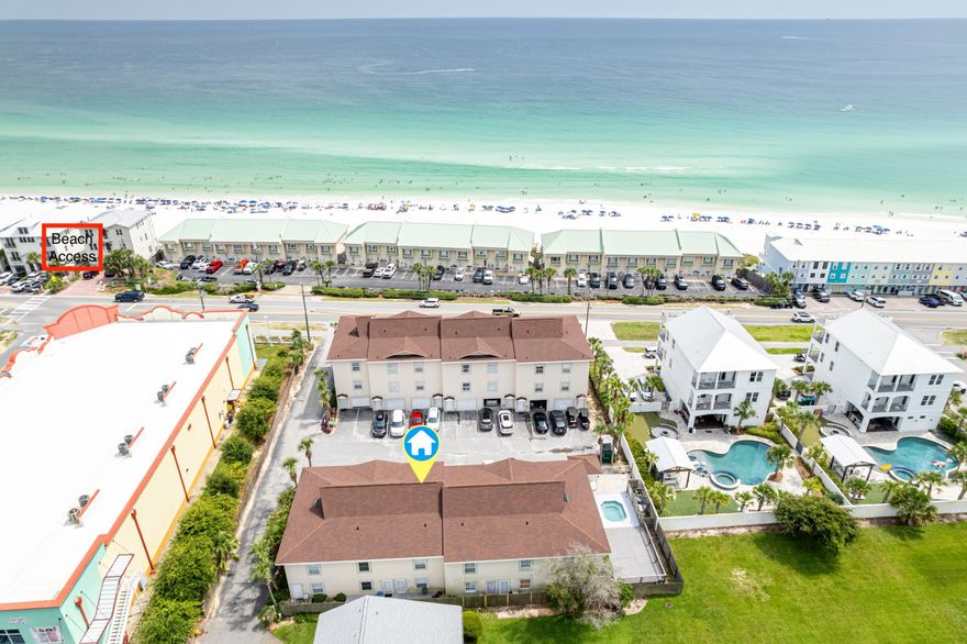 This townhome in the heart of Miramar Beach is a coastal retreat nestled across from the glistening waters of the Gulf of Mexico. Tastefully updated, the open floor plan creates a great space for gathering. With three spacious bedrooms and three baths, it offers a perfect blend of comfort and privacy. The primary bedroom is a sanctuary of tranquility and indulgence, with coastal inspired decor and soothing hues. Relax in the cozy sitting area while you sip your morning coffee from the coffee bar, providing a convenient and luxurious touch to your morning routine. The en-suite bath offers a deep soaking tub, separate shower and dual vanities. The property boasts a short walk to the deeded beach access, allowing residents to indulge in the soothing waves and sandy shores just steps away. The community pool invites you to outdoor relaxation after a day at the beach!  Updates include: HVAC (2020), Water heater (2021), Dishwasher (2021), new smart TV's in living room and each bedroom (2021), and new beds/mattresses (2021). The proximity to popular spots in Destin and Miramar Beach, with easy access via golf cart to restaurants and shopping, make this location ideal for a coastal rental, primary or secondary home. Enjoy many beautiful golf courses, deep sea fishing and water sports nearby. Relax and enjoy the salty smells and crashing waves at your seaside paradise!