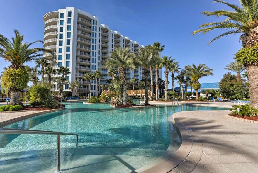 Remodeled Large 2br, 2ba unit in the heart of Destin, with amenities galore!l.The Palms Resort's amenities include a expansive 11,000 SF lagoon pool with waterfall and spa, children's pool, playground and splash pool, lighted tennis and basketball courts, first class fitness center, seasonal shuttle service to the beach, and covered protected parking. Also on site is Prime'd at the Palms Restaurant, Med Spa of Destin, conference center, social space, and reception desk. Association fees include all utilities. *Buyer to verify all data*