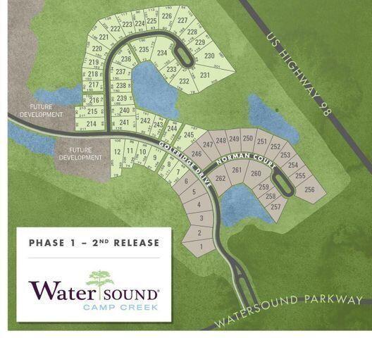 Private lot located within the exclusive gated community of Watersound Camp Creek. You will quickly find out why Watersound is one of the most sought-after areas along 30A- convenient access to town centers of Alys & Rosemary beach, situated minutes away from world class amenities and the most beautiful beaches. The community amenities are the epitome of lifestyle and luxury with its members having exclusive access to the resort style pool, lazy river, tennis and pickleball courts, health and wellness center, on-site restaurant, and playground.