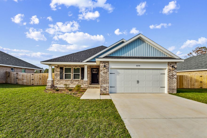 September Incentive:Price Reduction...and...Whirlpool French drawer refrigerator included with this home when contracted by 9/30/2025.Welcome to the Carlos Floor Plan in Clearwater Landing! This beautifully designed 3-bedroom, 2-bath new construction brick home sits on a spacious 1.01-acre lot in a private East Milton community. The open layout features vaulted ceilings and a split floor plan, perfect for everyday living and entertaining. The gourmet kitchen includes stainless steel appliances, granite or quartz countertops, soft-close cabinets, under-cabinet lighting, bar seating, and a large pantry.The luxurious master suite offers double vanities, a garden tub, a fully tiled walk-in shower with dual shower heads, and two walk-in closets. Additional features include a whole-house blinds package, brushed nickel hardware, and quality finishes throughout.

Clearwater Landing is an exclusive 11-home community, with every lot offering at least 1 acre and select lots over 3 acres. Ideally located between Navarre Beach and Pensacola, this home combines space, privacy, and craftsmanship. 
Pictures are of a similar home, colors may vary.
This home will be move in ready on 9/24/2025. 