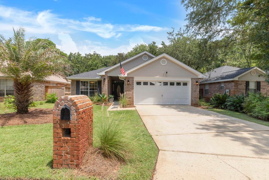 New roof 2022, new ac 2023, hot water heater 2022 and new electric stove with built in air fryer/convection oven 2023. . OPEN HOUSE: Saturday 7/29. 11:30 to 1:30 and Sunday 7/30 11:30 to 1:30 Single level brick home with a 2-car garage, screened-in porch and a fantastic, fenced backyard. Home is within Bayou Landing community, conveniently located off Mack Bayou and close to the Choctawhatchee Bay! Just a short drive to the beautiful beaches of South Walton too. The home offers 4 bedrooms and 2 baths with a split floor plan adding privacy to the master suite. The living & dining area and kitchen feature stunning polished travertine flooring and the entire home has been freshly painted and updated. The kitchen is updated with beautiful granite countertops & large breakfast bar and MORE