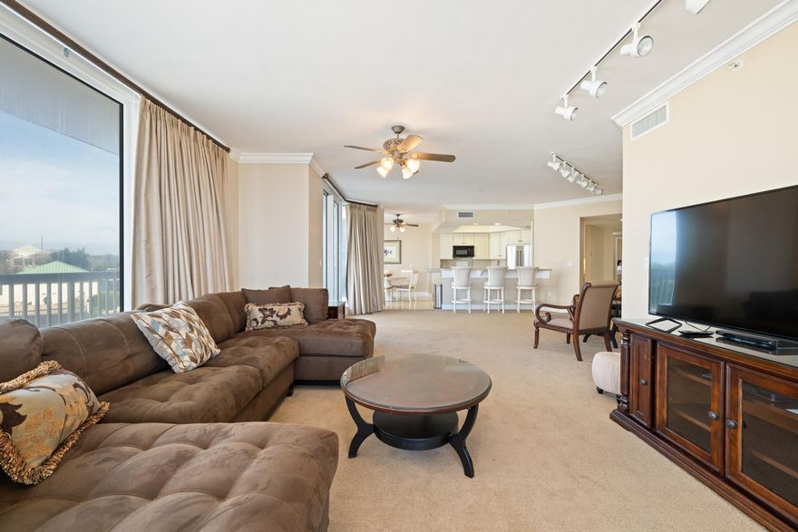 This is an end unit on the third floor on the West side of the building overlooking the lagoon pool. The 4 bedroom 3 1/2 bath is a different configuration than most. The balcony is accessible from the Master bedroom, the living room, as well as the dining room and breakfast area. Master bedroom faces the Gulf, and is on the other end of the condo for privacy. The other side of the condo has the other 3 bedrooms-bedroom  2 has a full bathand could e used as another master suite.  A full  bath for the other two bedrooms. There is also a half bath for guests. The elevator opens to the beautiful french doors to the foyer. Very spacious unit. Laundry room has it's own entrance to keep all the beach toys to be stored.  Verify  any and all  information important to you.