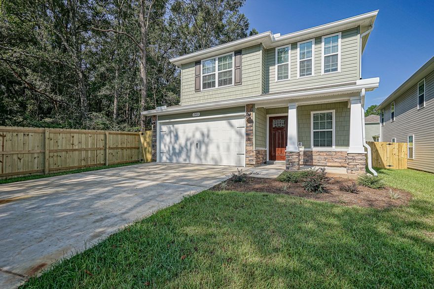 Estimated completion is 8/9/2021. This cottage style, two story home has a spacious open downstairs floor plan. Kitchen is complete with breakfast bar, pantry, stainless steel appliances all over-looking the Dining area. French doors off the Family room leads you to the privacy-fenced back yard with patio. Upstairs offers a Full Bathroom, Utility room and three spacious bedrooms. The Master suite includes dual vanities, a large walk-in closet, separate shower and garden tub. Decorative Columns, cedar shake vinyl siding and stone exterior accent the exterior of the home. Fully landscaped yard with sod in front back and sides. Pictures are of a similar plan. Colors, finishes and materials shown may vary and are subject to change without notice. See more for color selections.