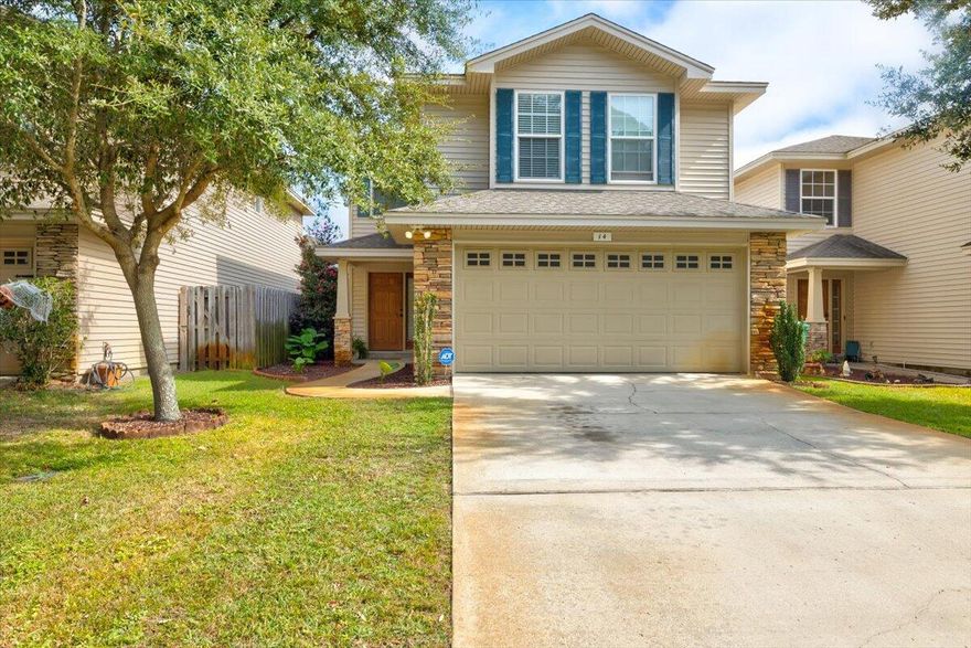 5 bed / 3 bath Shalimar  2013 Construction within a half-mile from the WaterEnter the warm, inviting living room with wood-look LVP flooring, a deep antique-java color, contrasting with the bright, open flow to the dining area, crown molding and open stairs to the second floor.  At the rear of the home, french doors lead to an open, covered patio and privacy-fenced backyard.  The dining area opens to the kitchen via the granite-topped breakfast bar.  The kitchen features rich wood cabinetry, granite countertops, stainless steel appliances, double-basin stainless sink, and access to a pantry, laundry room and the two-car garage.  At the rear of the home is a full guest bathroom and guest bedroom / office with a full closet.