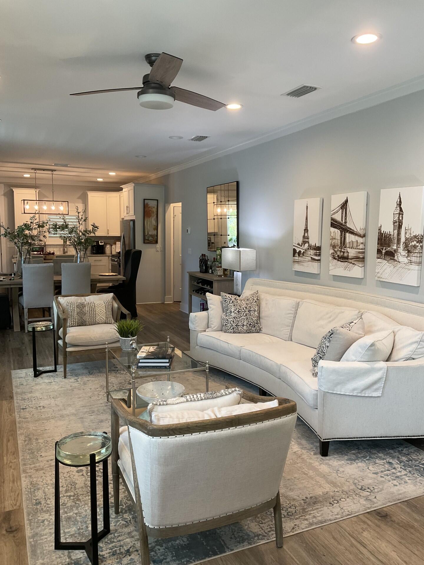 This beautiful Point Washington home built in 2018 with carriage house is less than 1/2 mile to the Choctawhatchee Bay. The main level has 2 bedrooms, 2 baths with an office/library that could be converted into another bedroom. The second floor is a fully furnished apartment or mother-in-law suite with separate private entrance complete with a full kitchen and laundry. Tenant has option to lease carriage house! LVP flooring, granite countertops, and plantation shutters throughout. Stainless steel appliances including gas range on the first floor (electric range upstairs). Screened back porch with 48'' flat screen tv. Fenced backyard and weekly professional lawn service included in rent. Main home can be rented unfurnished or furnished for additional monthly fee.