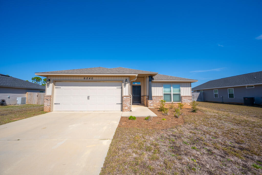 Beautiful home built in 2021. 3 Bedrooms 2 Baths. Home Features GRANITE COUNTER TOPS in the kitchen and bathrooms with under mount sinks, STAINLESS STEEL APPLIANCES in the kitchen, UPGRADED FLOORING in the common and wet areas and carpet in the bedrooms. Separate TILE SHOWER in the master bathroom, covered back porch and much more. These homes are extremely energy efficient. Heather's Place features fully sodded yards, sidewalks, underground utilities, public water and sewer, convenient access to shopping and schools and only 8.5 miles to Navarre beach!