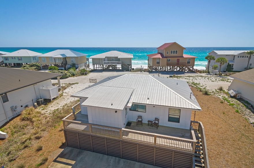 LOWEST PRICED HOME SOUTH OF 30A WITH GULF VIEWS & BEACH ACCESS. Coastal chic cottage one tier off the beach on the West end of 30A.  Single floor living features an open kitchen-dining-living area all with gulf views. Four bedrooms and two full baths.  This home was taken down to the studs in 2015 and completely renovated.  The public beach access is at the East end of Fort Panic Road.  The lot size of 80 x 150 should accommodate a pool in the rear.  Views of one of 30A's rare coastal dune lakes from the kitchen and gulf views from 2 bedrooms and living area. This lovely home is currently used as a vacation rental and may be subject to bookings in place.